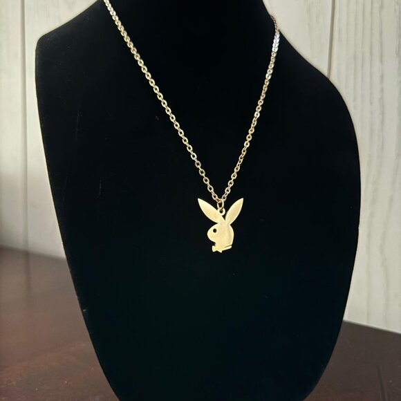 Playboy Bunny Necklace - Gold Plated - 22" Chain - Unisex - Dainty Necklace - Picture 2 of 3